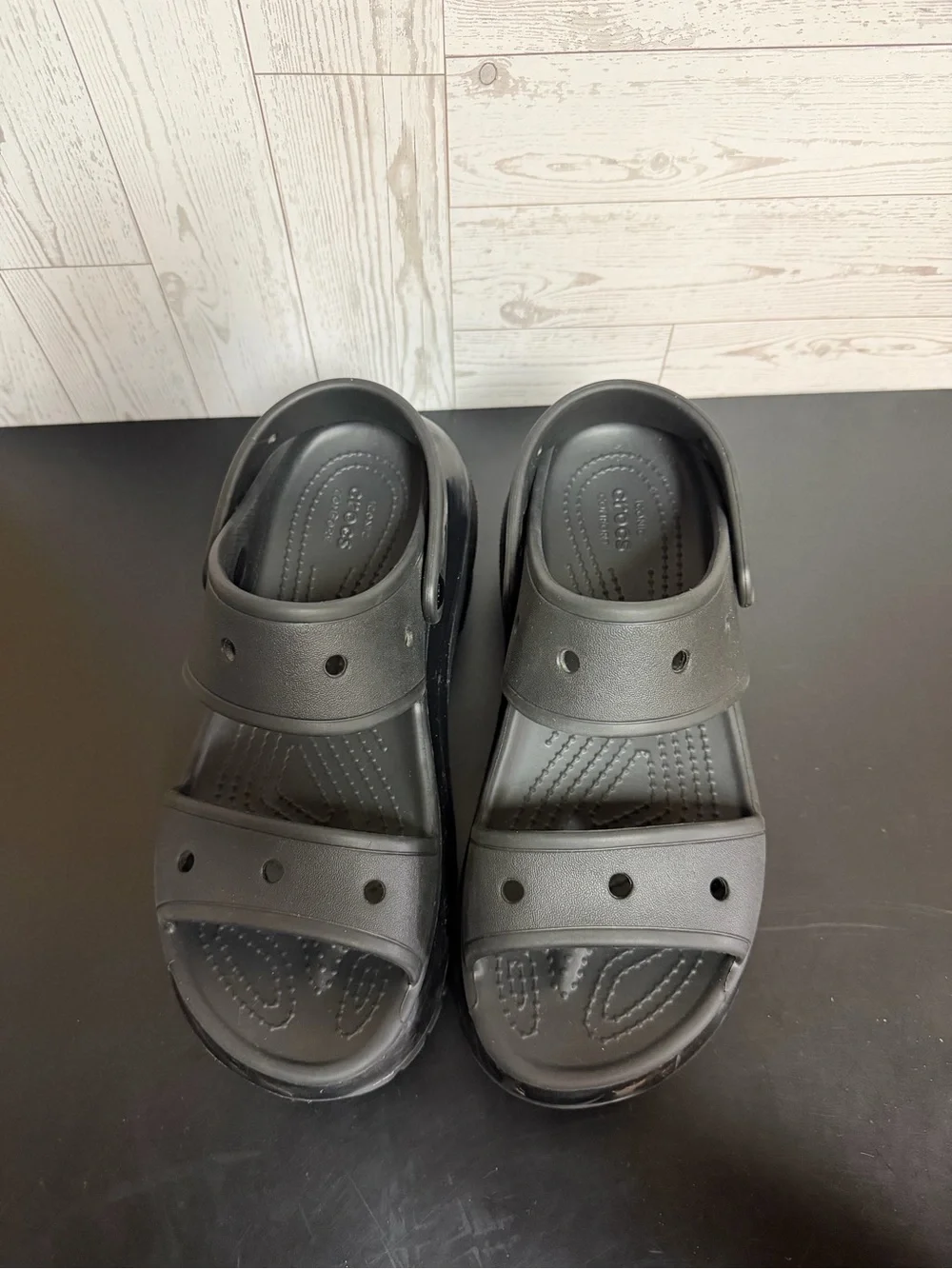 Crocs M7 W9 Black Platform Sandals Iconic Crocs Comfort Chunky Slides
